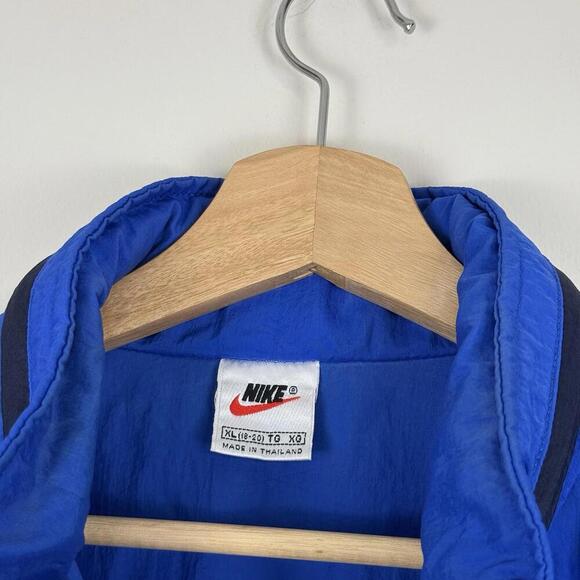 Vintage 90s Nike Pullover Windbreaker Jacket Blue Black Trim Big Pocket XL Y2K - Picture 4 of 12